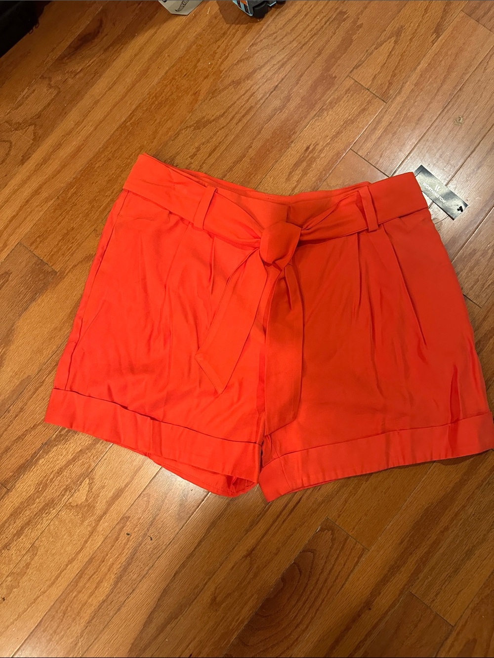 Worthington High-Waist Tie-Belt Shorts — Bright Orange